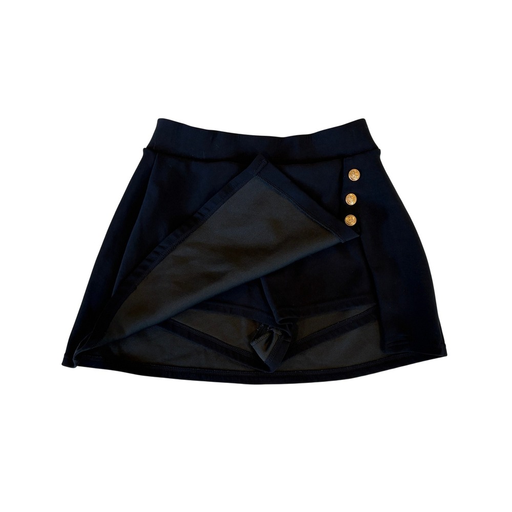 New Mix Classic Black Skort Medium Gold Button Wrap Style Stretch Preppy y2K